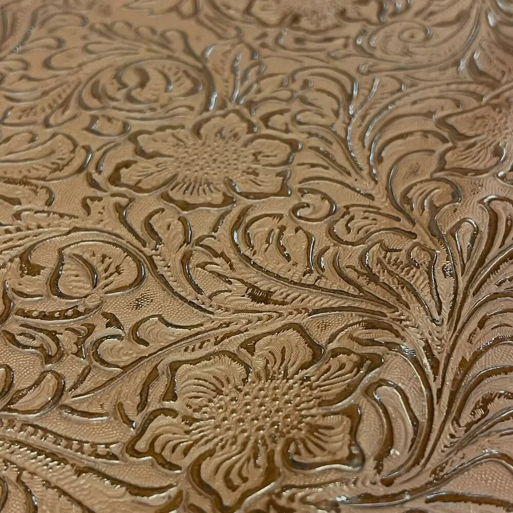 Embossed Tooled Faux Leather Upholstery Sample 18x18 Laredo Mink PVC New